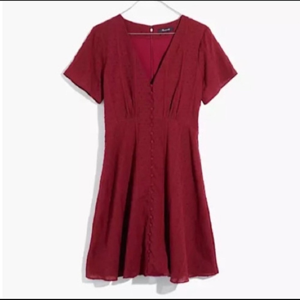 Madewell Berry Button-Down Swiss Dot Dress